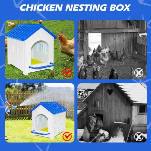 Waterproof Plastic Chicken Nesting Box & Compact Hen House for Coop | Comes with Washable Nesting Pad, Easy-Clean Spacious Nesting Box, Suitable for Hens, Ducks, Rabbits & Backyard Poultry - color: Blue