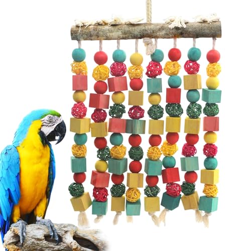 MQ Large Bird Parrot Toy,Bird Chewing Toy Natural Wooden Wooden Blocks Takraw Parrot Cage Bite Toy Suits for Large Medium Birds Macaws African Grey Cockatoos Amazon Parrots