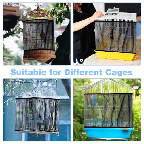 Large Bird Cage Seed Catcher 31 x 118 inches Adjustable Soft Airy Skirt Guard Birdcage Nylon Mesh Net, Birdcage Cover Skirt Seed Guard for Parrot Parakeet Macaw Round Square Cages - color: Black