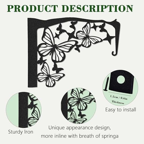 Set of 2 Black Metal Butterfly Plant Wall Hanger Hook for Outdoor Indoor, Hanger Bracket for Blasket Pot Staghorn Fern Bird Feeder Wind Chime, Butterfly Decor for Wall Window Patio Porch Garden Home - color: Set of 2 Butterfly