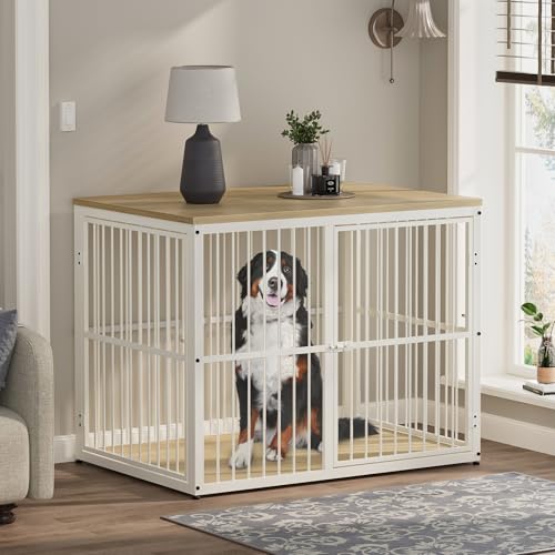 Lyromix 43'' XL Dog Crate Furniture with 3 Doors for Medium to Large Dogs | Wooden Kennel End Table, Heavy Duty Indoor Cage for Golden Retriever Labrador, Multiple Units Can be Combined, Natural Beech - color: Natural Beech, size: 43.3"L x 29.9"W x 33.1"H