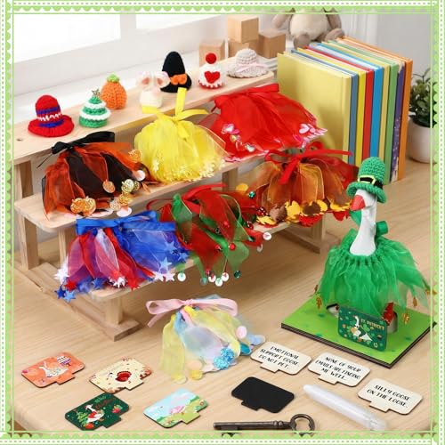 Relaxweex Magnetic Goose Key Holder Cute Resin Goose Statue with Mini Bow Tie Writable Interchangeable Signs Chalk for New Apartment Housewarming Gifts Office Table Desk Home Decor(Tutu Skirt) - style: Tutu Skirt