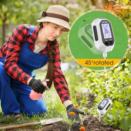 YAMRON 4-in-1 Soil Moisture Meter Digital Plant Temperature/Soil Moisture/pH Meter/Sunlight Intensity Backlight LCD Display Soil Test Meter for Gardening, Farming and Outdoor Plants
