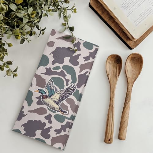 Vintage Camo Mallard Duck Kitchen Towels, Duck Hunting Accessories Dish Tea Towels for Kitchen, Camouflage Farm Animal Decorative Hand Towels for Bathroom, 16x24 Inches - color: Color 01