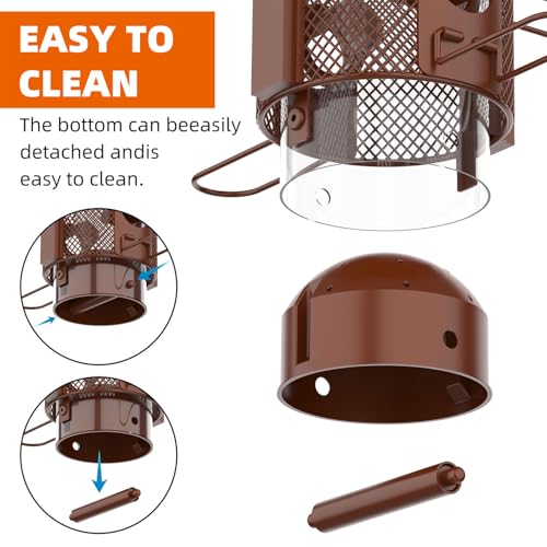 Metal Squirrel Proof Bird Feeder,Bird Feeders for Outdoors,Weight Activated Squirrel Proof Wild Bird Feeders with Finch Cardinal Chickadee,Large Capacity,Weatherproof and Durable,Reddish Brown - size: 2.0 lb