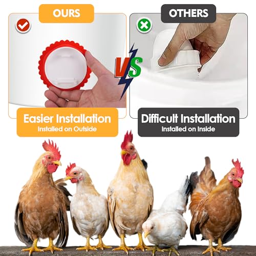 4Pcs Chicken Feeder Port, 3rd Gen Automatic Chicken Feeder No Waste, Waterproof Chicken Feeders with Raised Baffle & 1 Drill Bit, Poultry Feeder for Buckets, Barrels, Bins - size: 4PCS