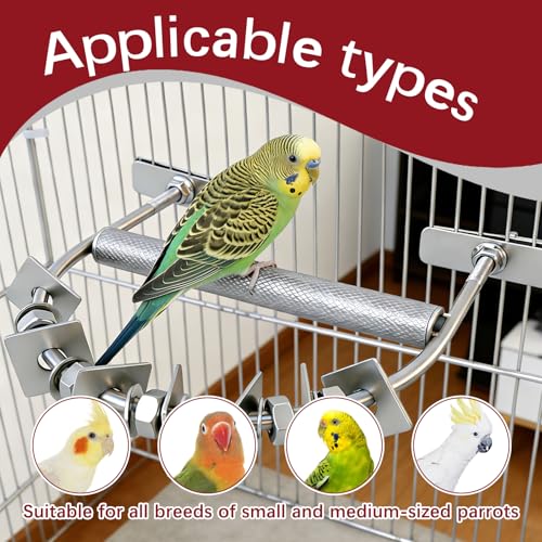 304 Stainless Steel Bird Perch with Chew Toys(Steel) | Washable,Metal U-Shape Parrot Stand - color: Silver