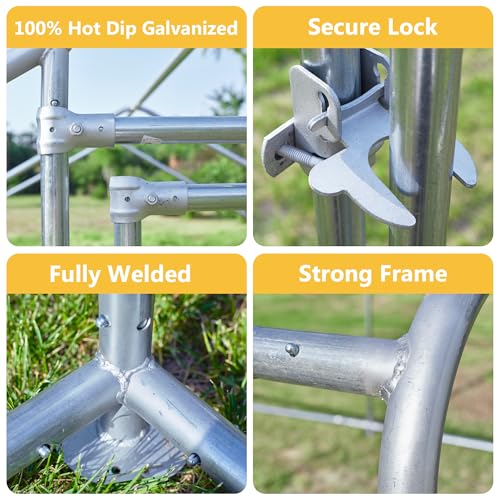 Large Chicken Coop Metal Chicken Runs for Yard with Cover Outdoor Pet Pens Poultry Cage Duck Rabbit House Backyard Use - size: 156.0"L x 118.1"W x 78.7"H