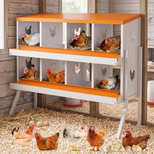8 Compartment Galvanized Metal Chicken Nesting Box with Support Legs, Easy Install & Clean Roll Out Egg Laying Boxes for Backyard Chicken Coop, Anti-Rust Egg Protection Nest,Orange - color: Orange, size: 8 holes with legs