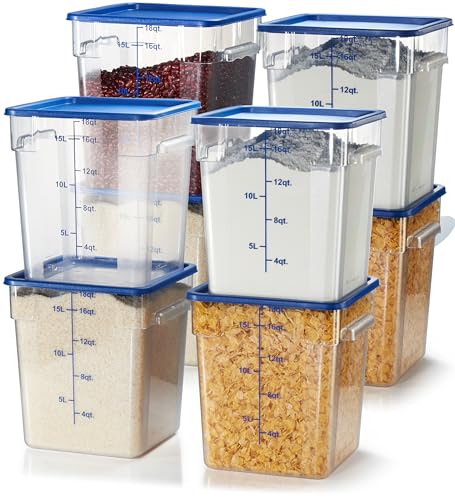 8-Pack 18 Qt NSF Clear Polycarbonate Food Storage Containers with Blue Lids - Square, Commercial-Grade, Freezer & Dishwasher Safe, Stackable - color: 18.0 Qt 8-Pack(Blue Lids)