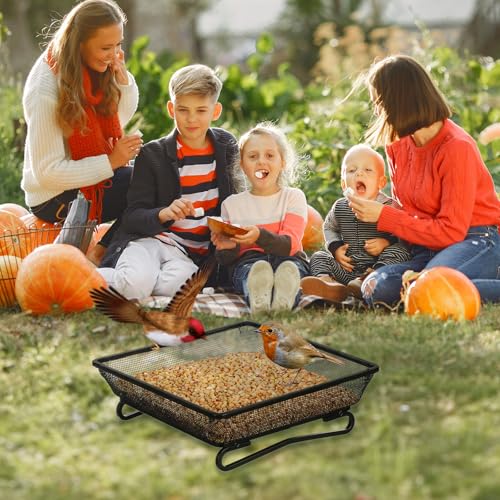 4 Pcs Ground Bird Feeder Tray 6.9 x 6.9 x 2.2 Inches, Metal Platform Mesh Seed Tray for Bird Feeders, Great Attracting Garden Yard Decoration for Wild Birds Squirrels Dove