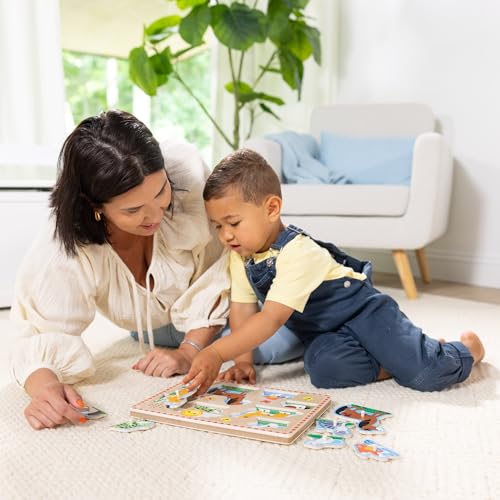 Melissa & Doug Zoo Pet Animals Sound Puzzle – 8-Piece Wooden Peg Puzzle with Light-Activated Sounds, Music Learning Toy for Toddlers and Preschoolers Ages 2+ - size: 11.8 x 8.8 x 1.25, style: Pets