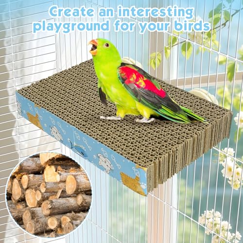 3 PCS Bird Cardboard Platform Hanging Parrot Cage Perch Bird Paw Grinding Stand Parakeet Chew Toys Parrot Cage Playground for Budgie Conure Cockatiel Finch (Small)