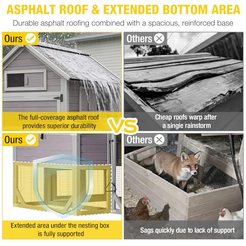 Aivituvin Extra Large Chicken Coop for 8-12 Chickens, Reinforced Outdoor Wooden Hen House with Run, 6 Nesting Boxes, Easy Clean Pull-Out Tray, Waterproof Asphalt Roof - Grey, 134.5"L x 33.5"W x 62.4"H - size: 134.5"L x 33.5"W x 62.4"H