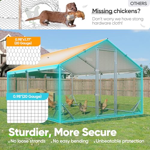 Quictent Large Metal Chicken Coop Run for 20+ Poultry w/Beige Nest Box | Side Hardware Cloth & Cover, Advanced Series Outdoor Walk-in Cage Hen Duck Rabbit Dog Pen Yard Farm House, 12x9x6.6FT - color: Beige, size: 142.4"L x 107.3"W x 78.0"H