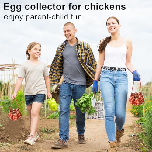 Egg Collecting Basket, Egg Basket for Gathering with 7 Pouches | for Chicken, Duck, Goose, Bird, Various Poultry Collection (Feathers) - style: Feathers