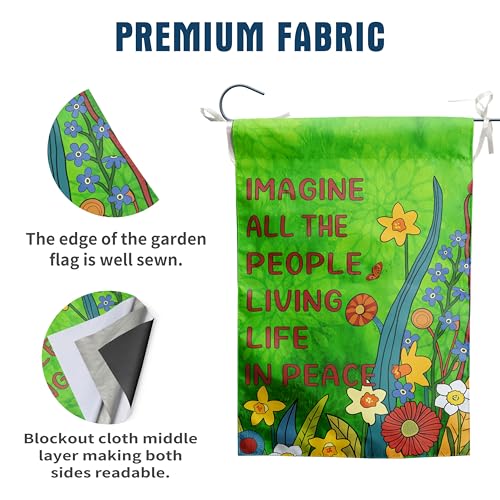 Imagine All the People Living Life in Peace Garden Flag Green 28x40 Double Sided Large Summer House Flags Flower Yard Banner - color: greenpeace