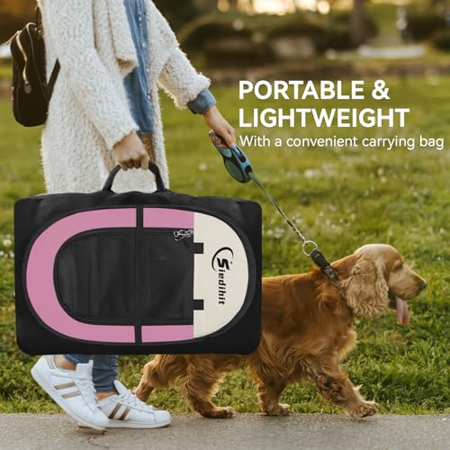 Sieidihit Dog Cat Pet Playpen Puppy Crate Cage Indoor Outdoor, Medium Pink | Nursing Rest Zone Recovering Pet Quarantine Room Portable Pop Up Easy to Set up lightweight Carrying Bag Wide applicability - color: Pink