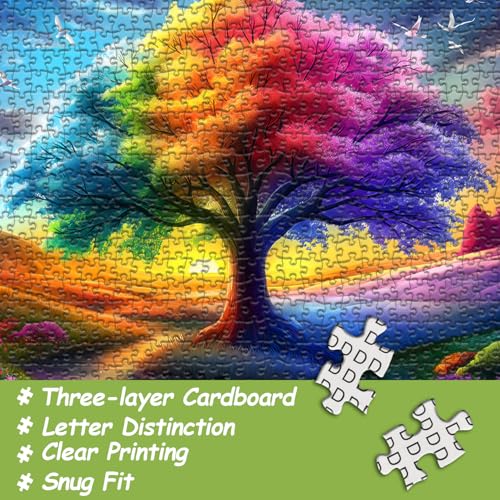 Rainbow Tree of Life Puzzles for Adults 1000 Pieces, Colorful Landscape Gradient Jigsaw Puzzle, Tree Nature Puzzle Scenery - style: Rainbow Tree of Life