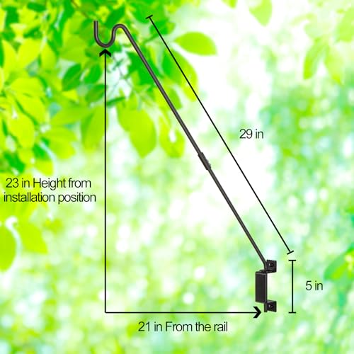 AILIN YELOKIE 32" 360° Swivel Deck Hook - Heavy Duty Solid Steel Plant Hanger, 12-Directional Adjustable Wall Bracket for Bird Feeders/Pole, Outdoor Plants & Wind Chimes, Black (2-Pack) - size: 32in-1
