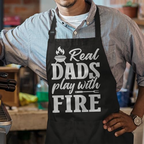 SANDJEST Funny Mens Aprons with Pockets for BBQ Grilling Cooking Grandpa Husband Apron for Birthday Christmas Father's Day - color: Dad 2