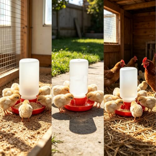 Chick Feeder and Waterer Set 0.3Gal Baby Chicken Feeder and Waterer Start Kit No Waste Automatic Chicken Feeding and Drinking Brooder Set for Baby Chicks, Duckling,Quail, Birds, Small Poultry