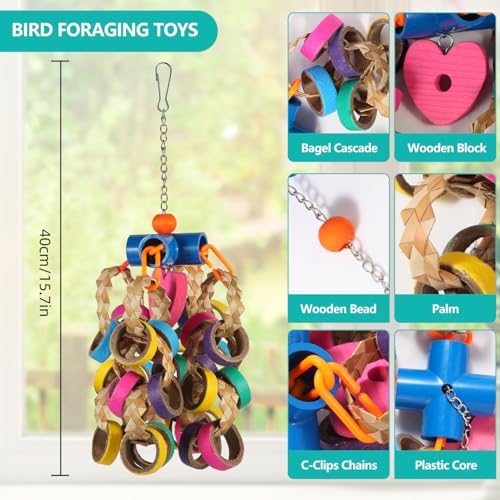 lovyoCoCo Bird Toys Conure Toys,Bird Parrot Foraging Shredder 24 Pcs Colorful Bagel Chewy Rings for Small Parrots Parakeets Conures Cockatiels Love Bird Cage Accessies (B) - color: B