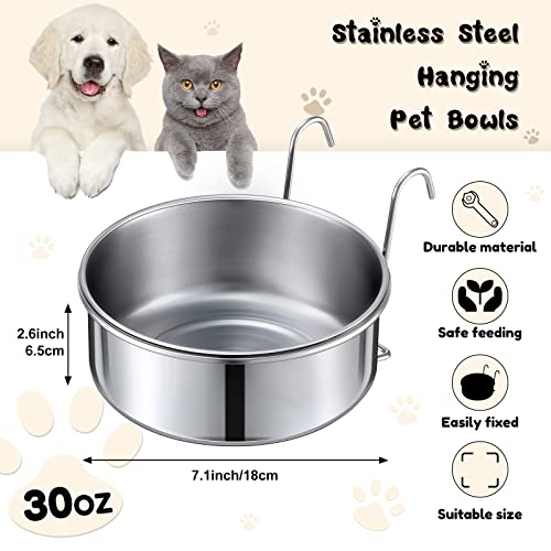mumufy 6 Pieces Stainless Steel Hanging Water Bowls with Holder Detached Anti Spill Pet Metal Bowl Cage Kennel Crate Food Bowl(30 oz) - size: 30 oz