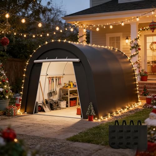 10' x 15' Portable Garage with 6 Heavy Duty Ground Stakes, Car Port | Carport 4 Cloth Bags & 2 Roll Up Doors, All-Weather Car Shelter for UV & Rain, Car Port Canopy Tent for Trucks, Garden, Tools