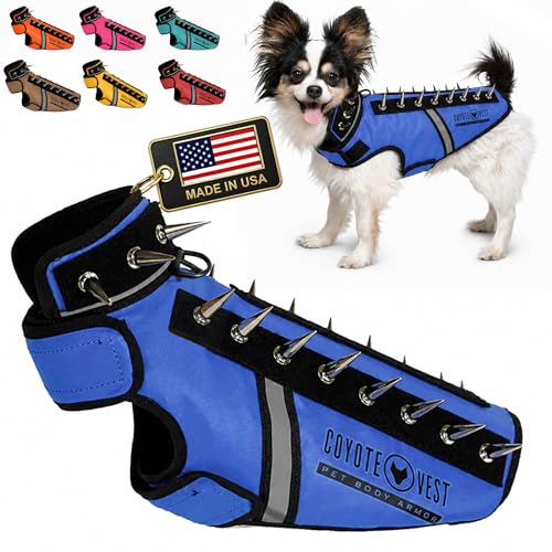 CoyoteVest SpikeVest Dog Harness, Made in the USA, XS-Royal Blue | Stab-Resistant Protective Vest | Coyote Vest for Dogs | Defends Against Coyotes, Dogs, Birds of Prey | Reflective Safety - color: Royal Blue, size: X-Small