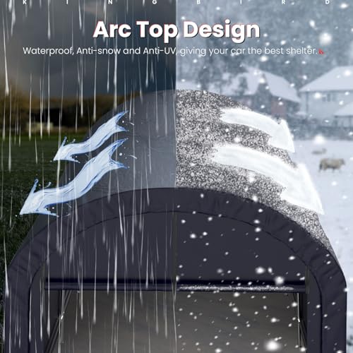 KING BIRD 10' x 20' Round Style Garage Carport Shelter with Roll-up Ventilated Windows Heavy Duty Storage Portable Canopy Storage Shelter Shed for Boat, Patio Furniture and Lawn Mower-Dark Gray - size: 10'X20'