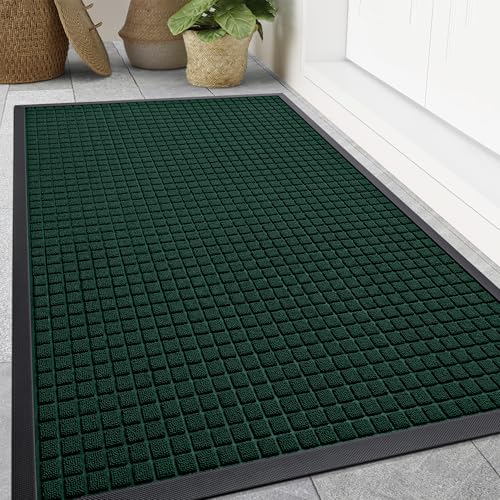 Smiry Front Door Mat Outside Entrance, Natural Rubber Doormat, 47x32 Inch | Black Green, Non Slip, Trap Dirt and Moisture, Easy Clean, Low Profile Welcome Floor Mats for Indoor Outdoor Entry - color: Black Green, size: 47" X 32"