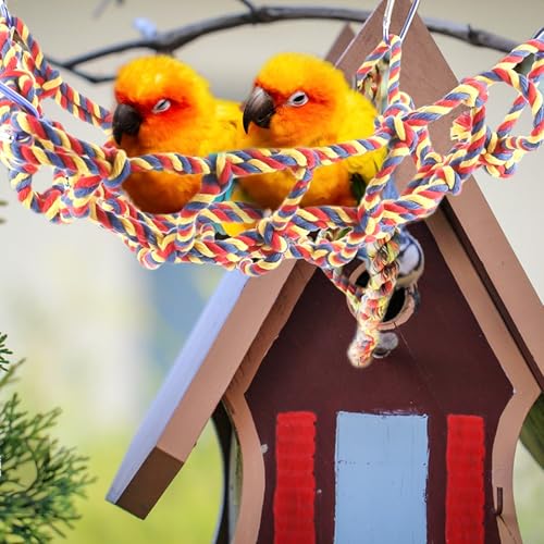 2 Pcs Rat Climbing Ropes for Cage Rat Cage Accessories Bird Rope Rat Toys for Pet 12.6 x 9.84 inch Hammock Hamster Cotton Rope Bridge Bird Ladder with 4 Silver Hooks（Yellow） - color: Yellow