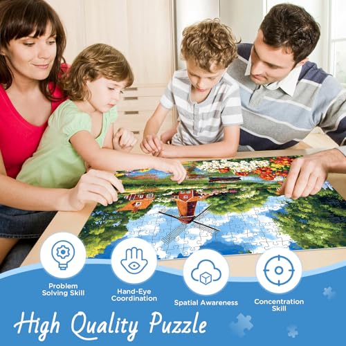 300 Piece Puzzles for Adult, Windmill River and Flower Jigsaw Puzzles - style: Windmill River