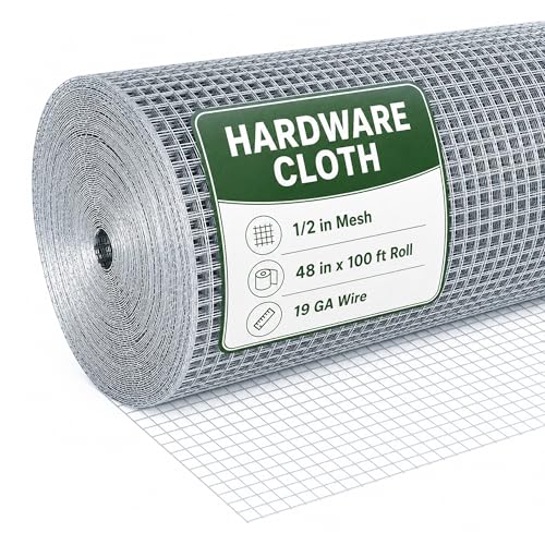 Hardware Cloth 1/2in 48in x 100ft 19GA Heavy Duty Hot Dipped Galvanized After Welding Chicken Wire Fencing Roll for Poultry Coops Rabbit Cages Garden Fencing Snake Screen Plant Woven Wire Mesh Outdoor - size: 1/2'' 48'' X 100'
