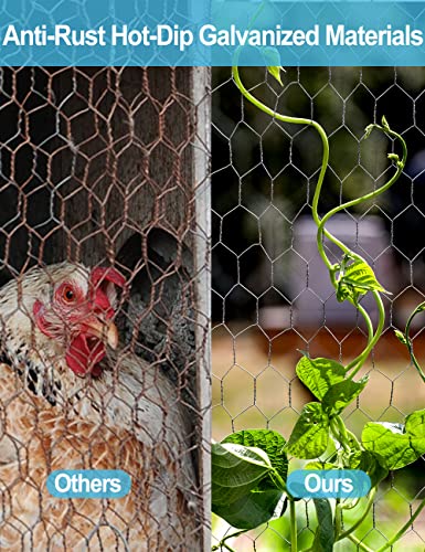 16in x 82ft Chicken Wire, TOYPOPOR 40cm x 25m Poultry Wire Netting Hexagonal Galvanized Mesh Garden Fence Barrier for Pet Rabbit Chicken Fencing (16In x 82FT) - size: 16 in x 82 ft (100 Ties)