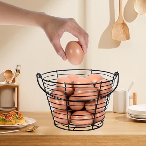 Kifmurase 3 Pcs 8” Egg Collecting Basket, Wire Baskets Metal Storage Basket | for Gathering Fresh Eggs, with Handle, for Carring and Transporting, Chicken and Duck Eggs, Fruit Bin
