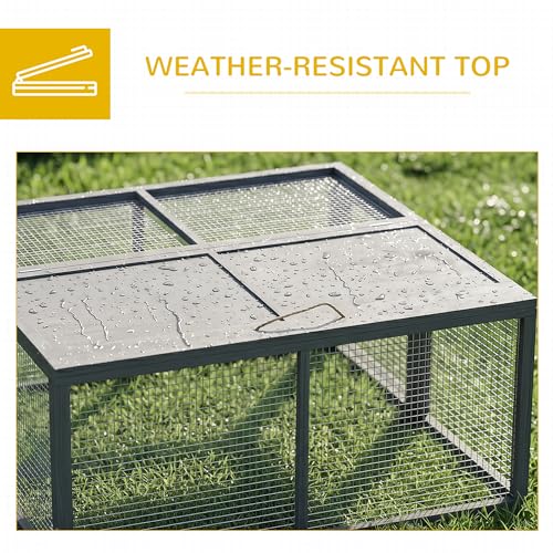 PawHut Rabbit Hutch Outside Bunny Hutch 2-3 Rabbits Openable Top Gray | Wooden Bunny Cage, Small Animals, Guinea Pig Cage, Small Chicken Coop, Garden Use