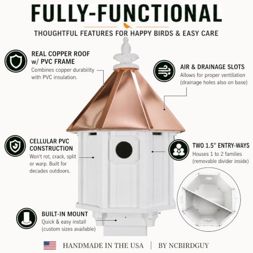 Handmade Copper Roof Bluebird House for Bluebirds & Songbirds, Made in USA (H8C) (4" x 4" Mount) - style: 4" x 4" Mount