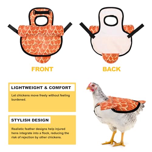 M METERXITY 1-Pack Chicken Saddle for Hens, 6.3 Inch Polyester Chicken Apron Back Protector with Adjustable Strap, Wing Protector Vest Jacket Mating Clothe [Orange]