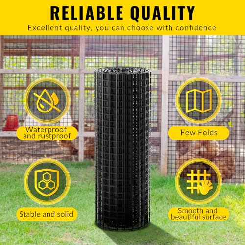 Hardware Cloth 1/2 inch 48 x 100 ft Heavy Duty Black Chicken Wire Fencing 19 Gauge Vinyl Coated Welded Wire Mesh Roll PVC Hardware Cloth Chicken Wire Fencing Garden Fence Tree Guard - color: Black, size: 48 x 100 1/2 inch