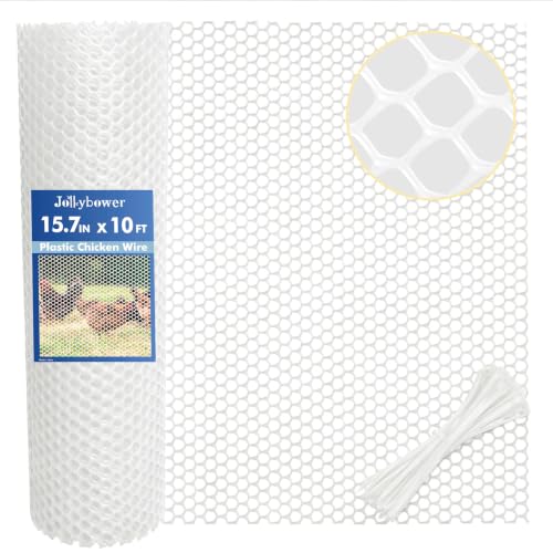 Jollybower 15.7IN x 10FT Plastic Chicken Wire Mesh Fence, Easy Install Chicken Wire Fencing, Garden Netting & Animal Barrier for Animals,Plant,Pet-1pack，White - color: White