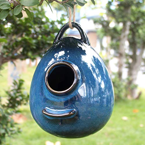 Kimdio Birdhouse Ceramic Hanging Birdhouses Bird Hut Hanging Outdoor Birdhouse for Wild Birds, Finch, Cardinal, and Bluebird - Blue - color: b - Blue