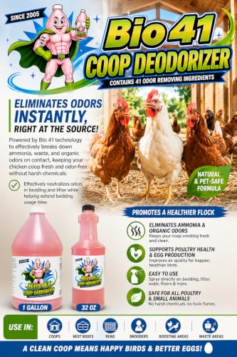 Chicken Coop Deodorizer - Natural Ammonia & Odor Eliminator for Poultry. Safe for Coops, Brooders, Nesting Boxes, Roosts, Bedding & Waste Areas. 32 oz Bottle