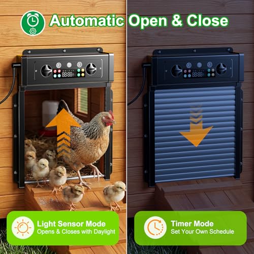 Automatic Chicken Coop Door Solar Powered, Roll-Up Chicken Door with Timer & Light Sensor, Anti-Pinch Safety Auto Chicken Door with Remote Control, Weatherproof Aluminum Coop Door (Black1)