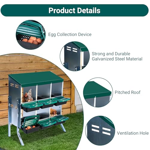 Chicken Nesting Box,6 Compartment Roll Away Nesting Box for Laying Eggs,Wall Mount Chicken Nesting Boxes,Easy Egg Collection,Cleanable Pull Out Hen Roosting Boxes 6 Hole - color: green, size: 6 holes with legs
