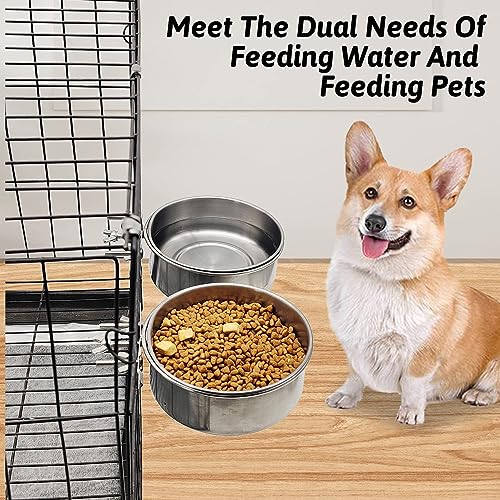 Hamiledyi 2 Pcs Dog Crate Bowl Stainless Steel Puppy Bowls Durable Spill-Proof Pet Water Bowl Hanging Water/Food Metal Bowls for Puppy Medium-Sized Dogs Cats (4.7'' x 2'') - size: XS (19 OZ×2)