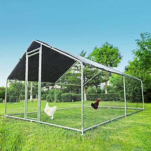 HITTITE Large Metal Chicken Coop with Run, 12.8 x 9.84 x 6.56 ft Walk in Poultry Cage Chicken Run Pen, Outdoor Chicken Runs for Yard with Waterproof & Anti-UV Cover - size: 153.6"L x 118.0"W x 79.2"H