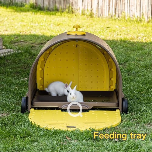 Durable Plastic Rabbit Hutch Bunny Cage Indoor Outdoor Guinea Pig Cage with Waterproof Shell, Easy Tray, Separable Hutch, Revolving Doors, Smooth Wheels