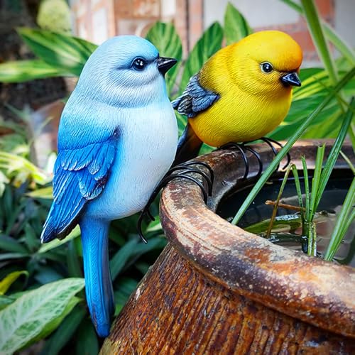 Garden Bird Statue Flower Pot Hugger Outdoor Decor for Tree, 6.7inch Mini Bird Figurine Plant Pot Decorations for Outdoor Indoor Decoration at Lawn and Yard (Blue) - color: Blue